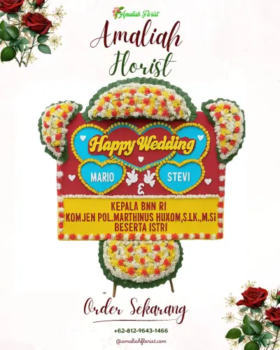 Karangan Papan Bunga Pernikahan di Denok